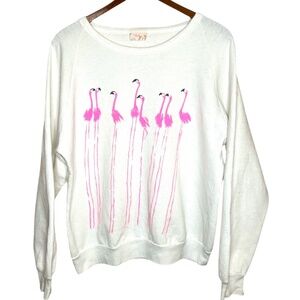 Vintage Puff Print Flamingo Double Sided White Sweatshirt M